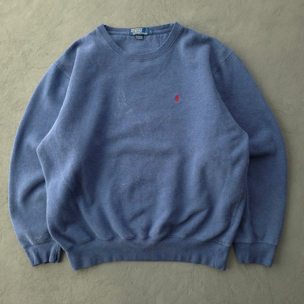 Vintage 90s Polo Ralph Lauren Blue Sweatshirt Large Red Pony